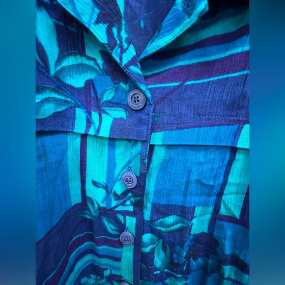 C.M. Shapes Vtg Blue Floral Buttoned Blouse shoulder pads short sleeve top 1X - Picture 2 of 8